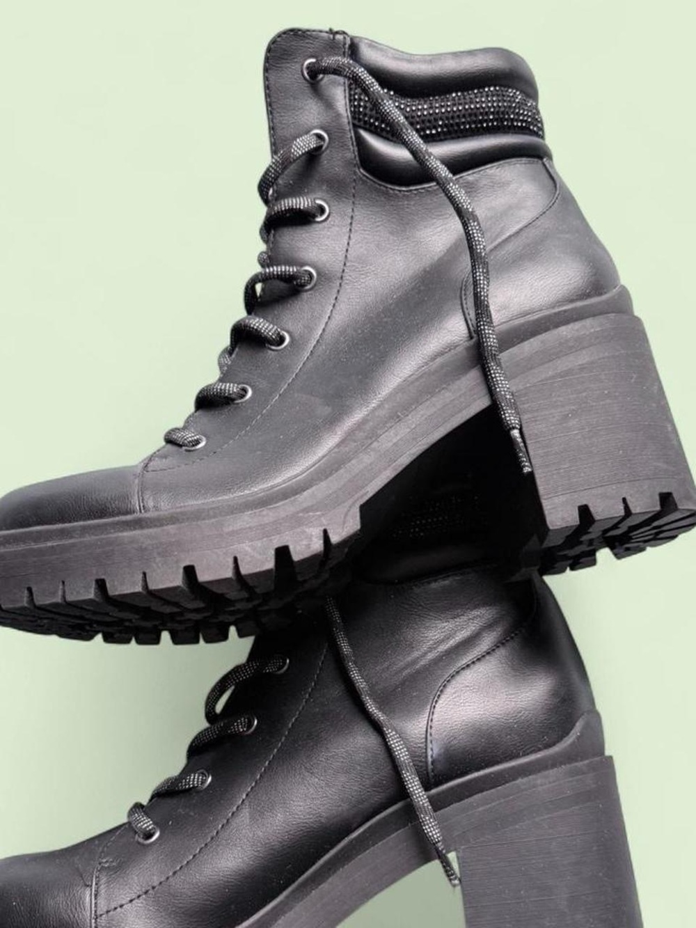 Nine West Black Lace-Up Platform Ankle Boots
